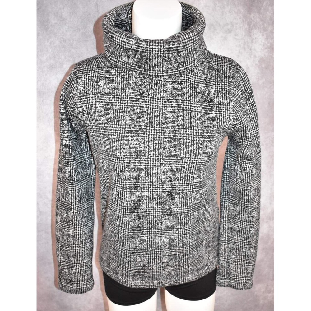 J. Crew Mercantile Black Plaid Cowl Turtleneck Sweatshirt Fleece Women S Small